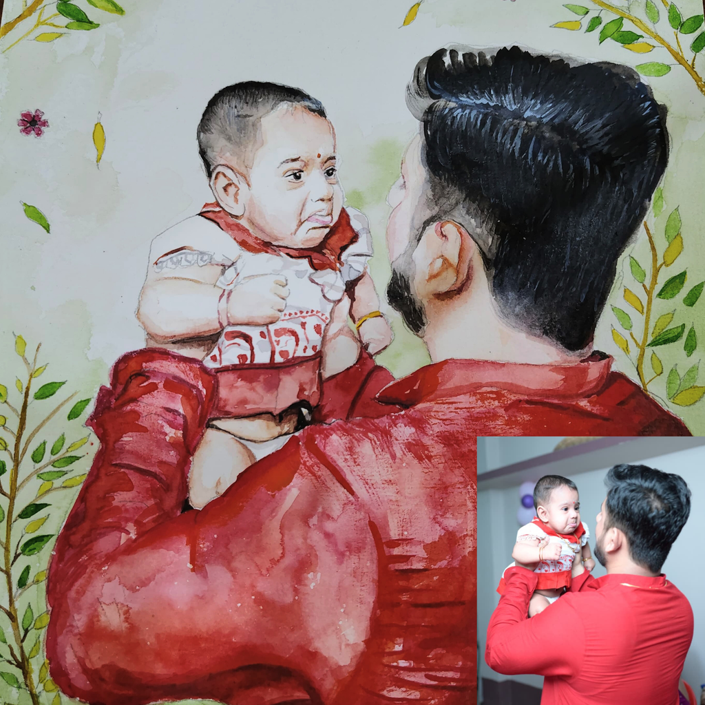 Custom Handmade Watercolor Portrait Painting-A4 Size