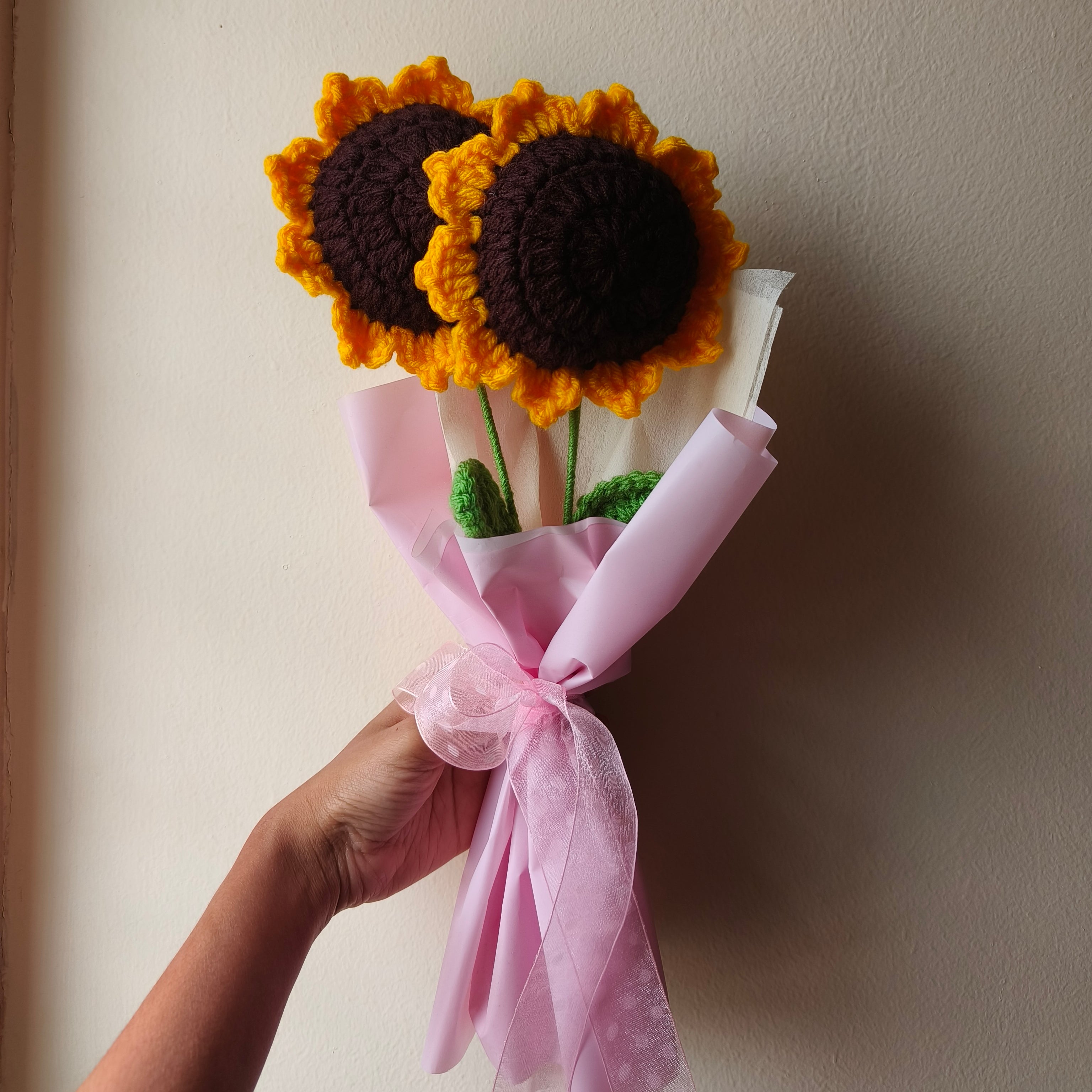 Crochet Double Sunflower Bouquet – Handmade Forever Sunflower Flowers