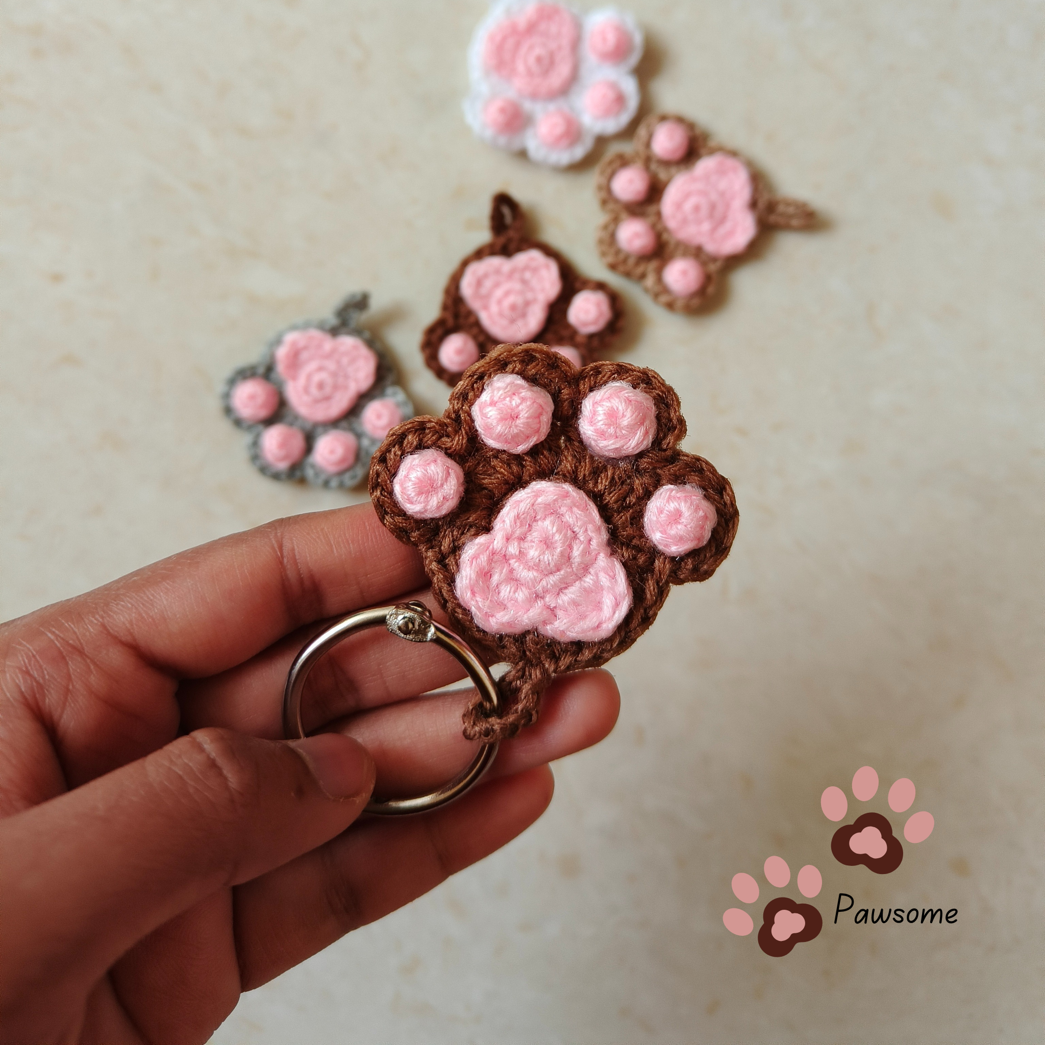 Crochet Paw Keychain