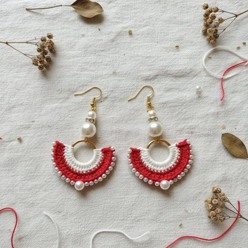 Crochet Pearl Drop Earrings