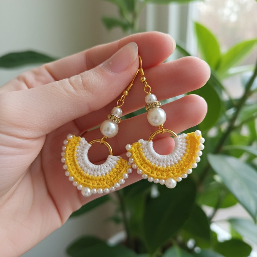 Crochet Pearl Drop Earrings