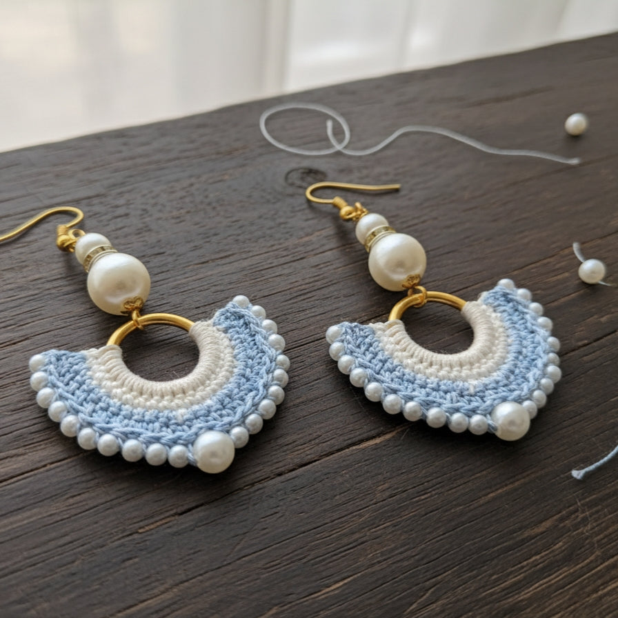 Crochet Pearl Drop Earrings