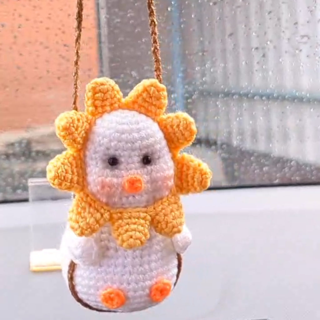 Crochet Flower Duck Car Charm