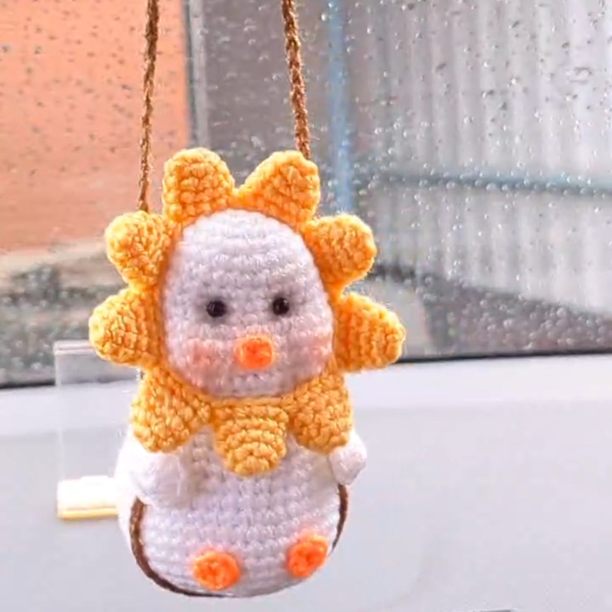 Crochet Flower Duck Car Charm