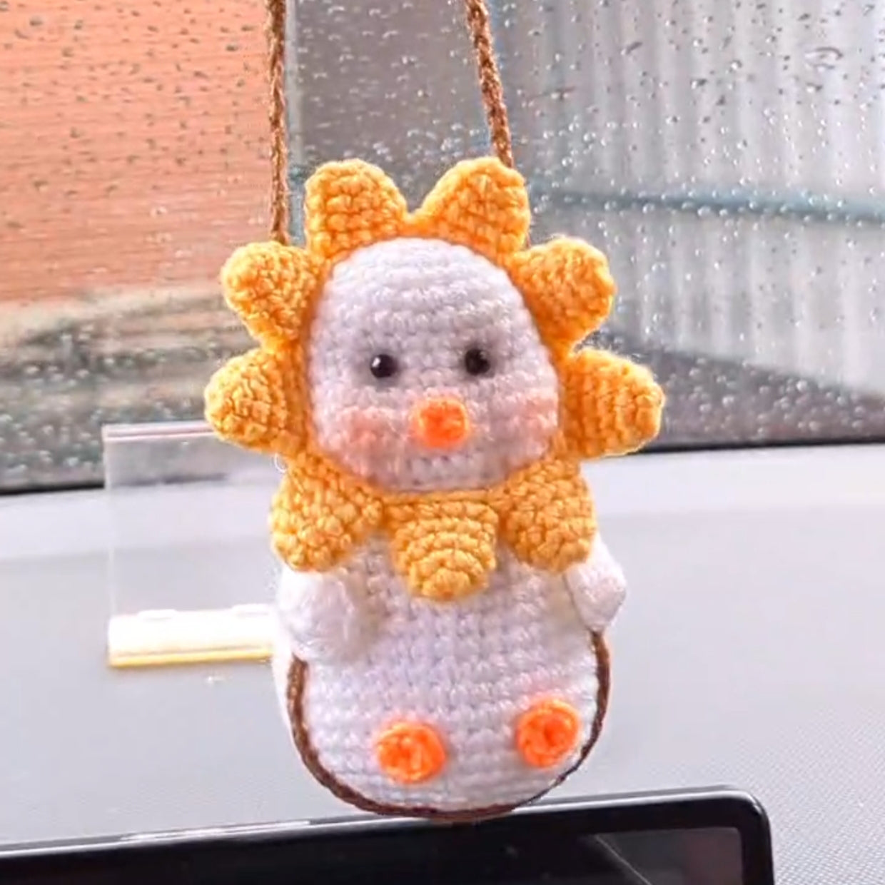 Crochet Flower Duck Car Charm