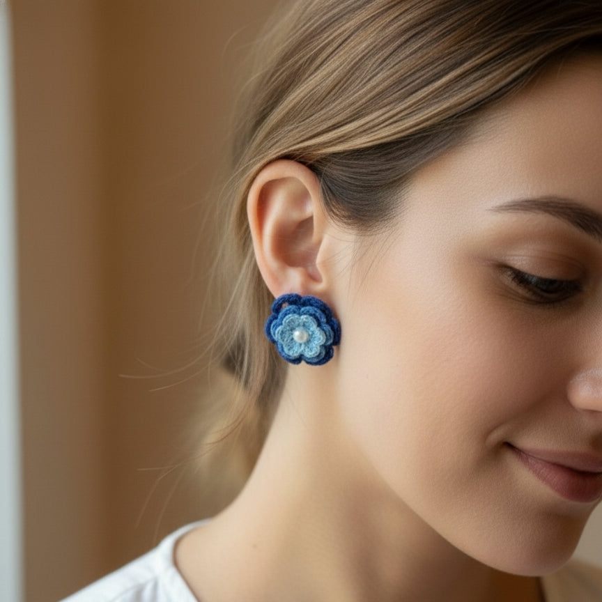 Crochet Pearl Bloomie Stud Earrings