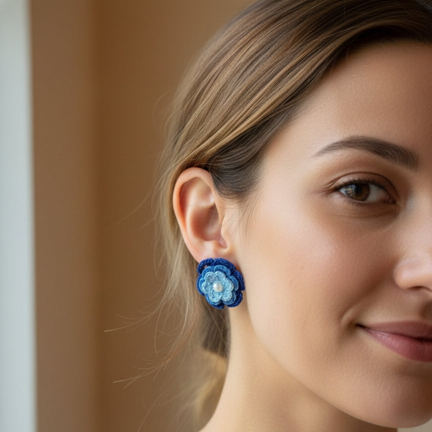 Crochet Pearl Bloomie Stud Earrings