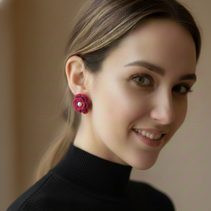 Crochet Pearl Bloomie Stud Earrings