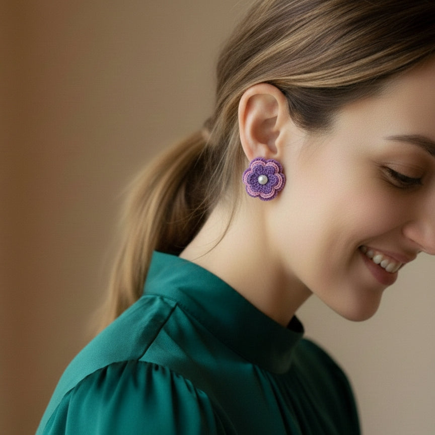 Crochet Pearl Bloomie Stud Earrings