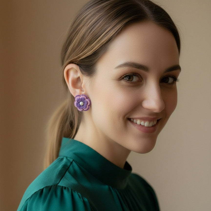 Crochet Pearl Bloomie Stud Earrings