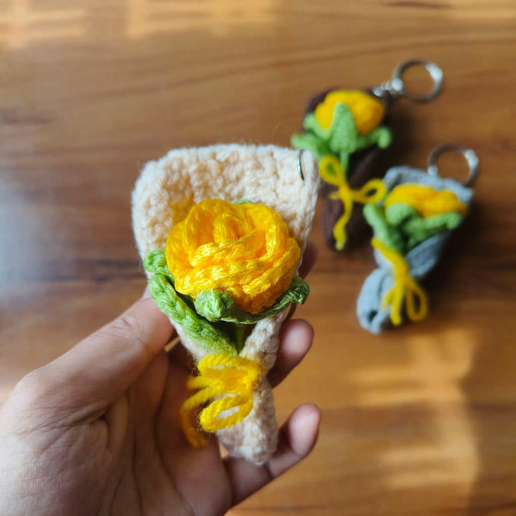 Crochet Mini Flower Bouquet Keychain