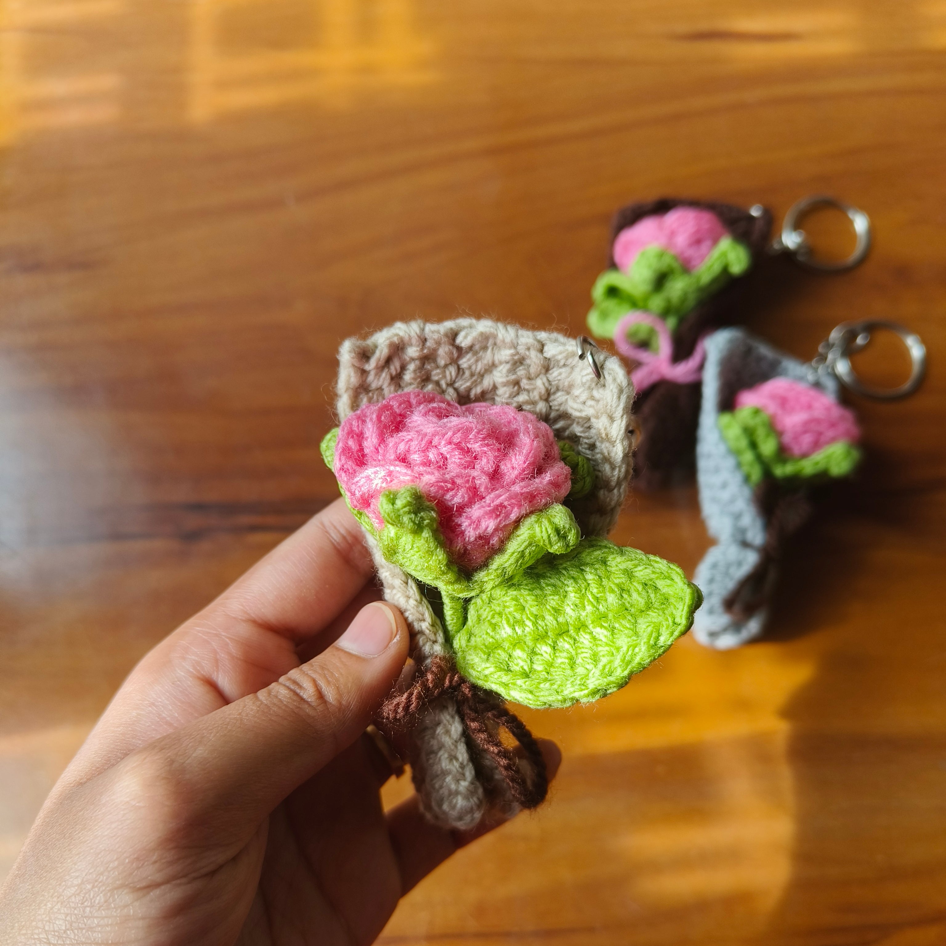 Crochet Mini Flower Bouquet Keychain