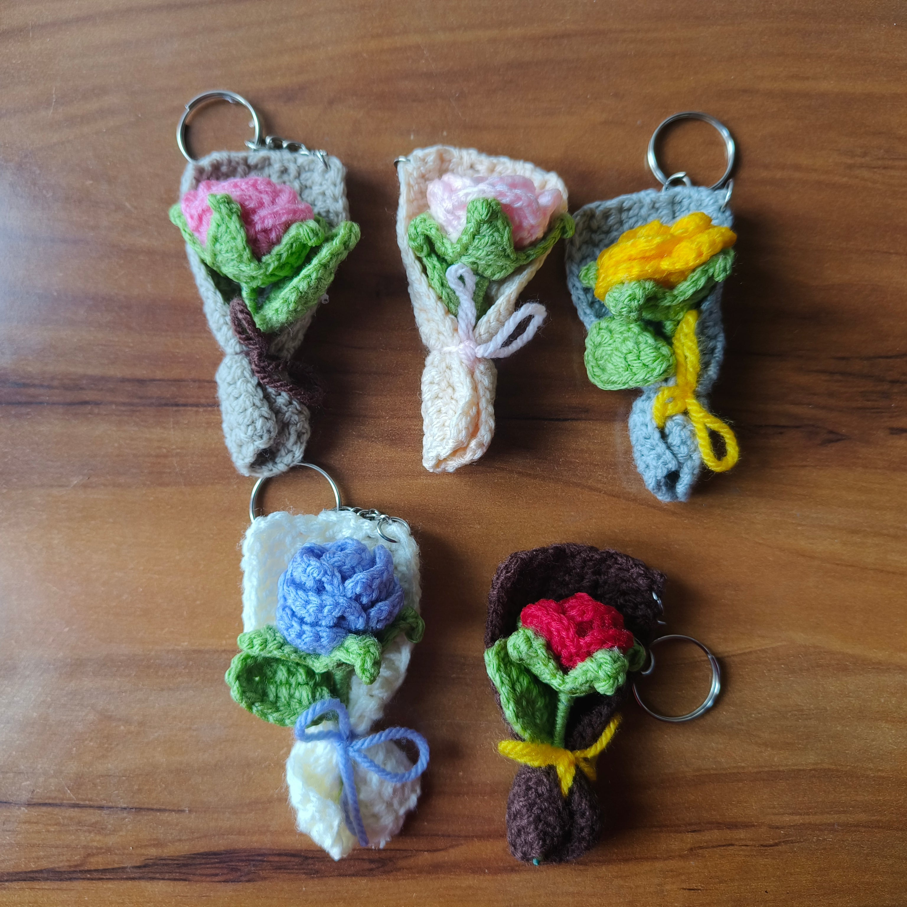 Crochet Mini Flower Bouquet Keychain
