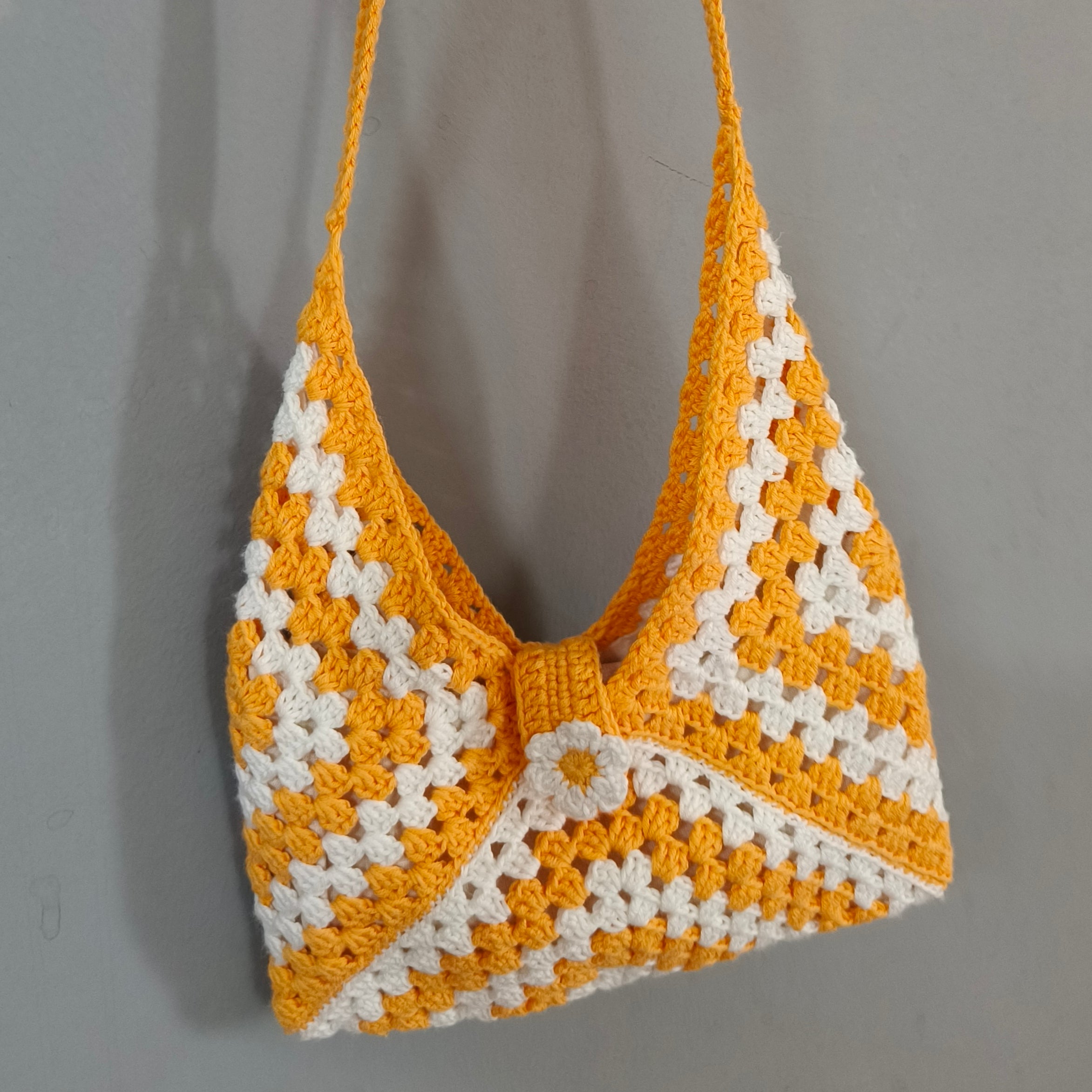 Crochet Sunshine Bag – Handmade Yellow & White Granny Square Shoulder Bag | Stylish Boho Crochet Purse