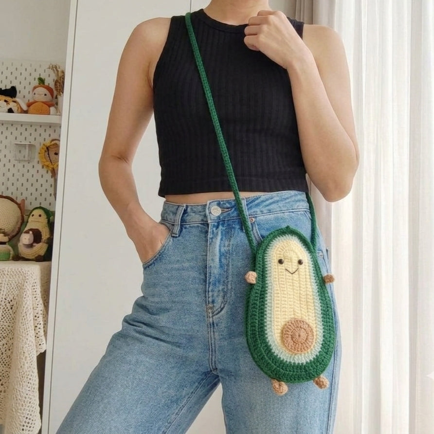 Crochet Avocado Sling Bag – Handmade Kawaii Crossbody Bag