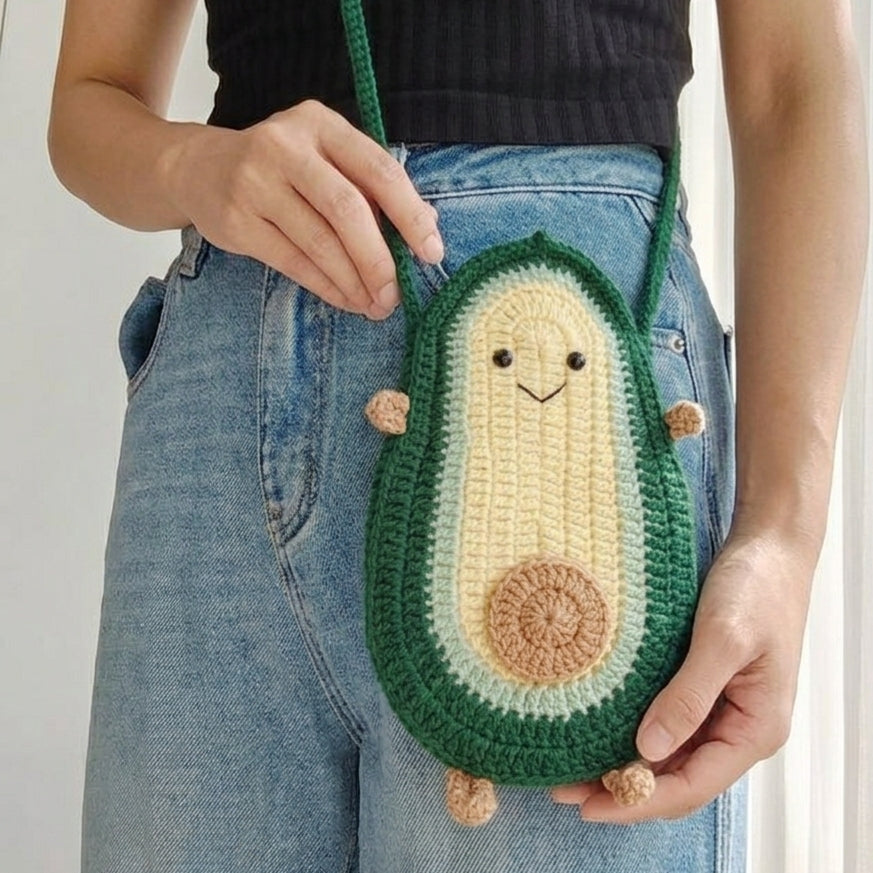 Crochet Avocado Sling Bag – Handmade Kawaii Crossbody Bag