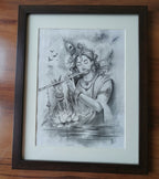 Handmade Lord Krishna Pencil Sketch (A4 Size) by Artist Subhabrata Manna