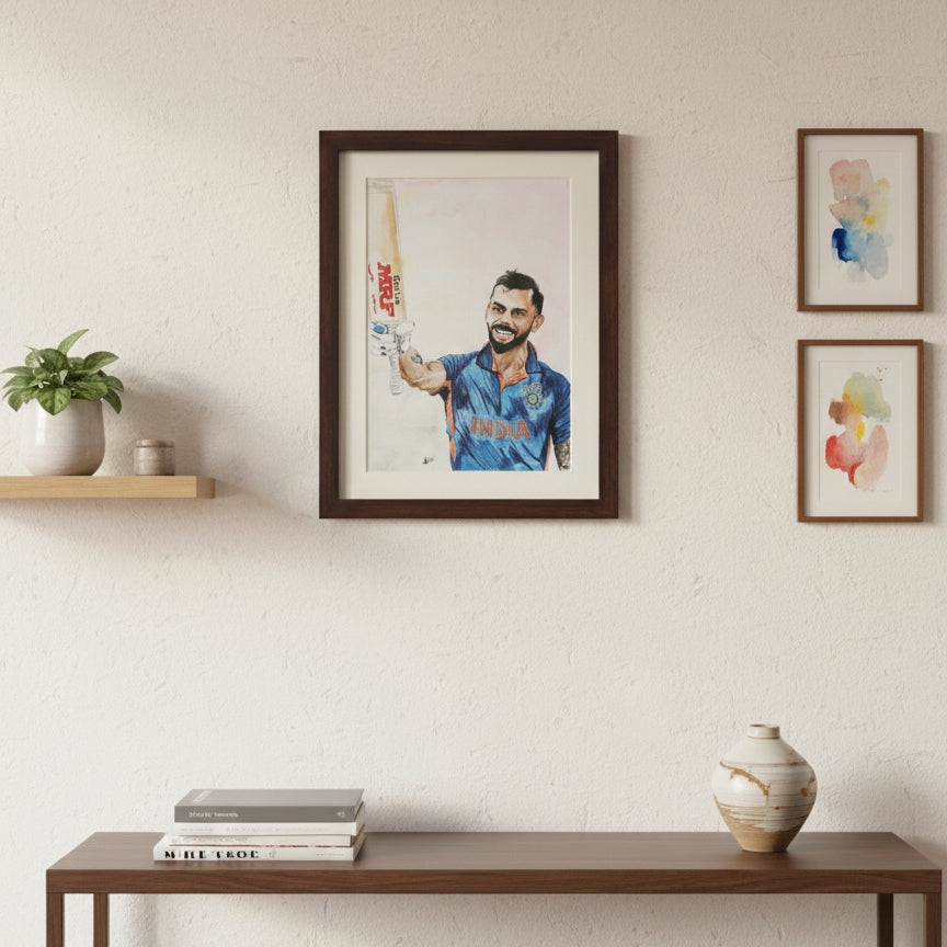 Virat Kohli - Watercolor Original Painting (A4 Size) with Frame
