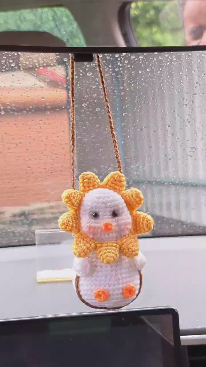 Crochet Flower Duck Car Charm