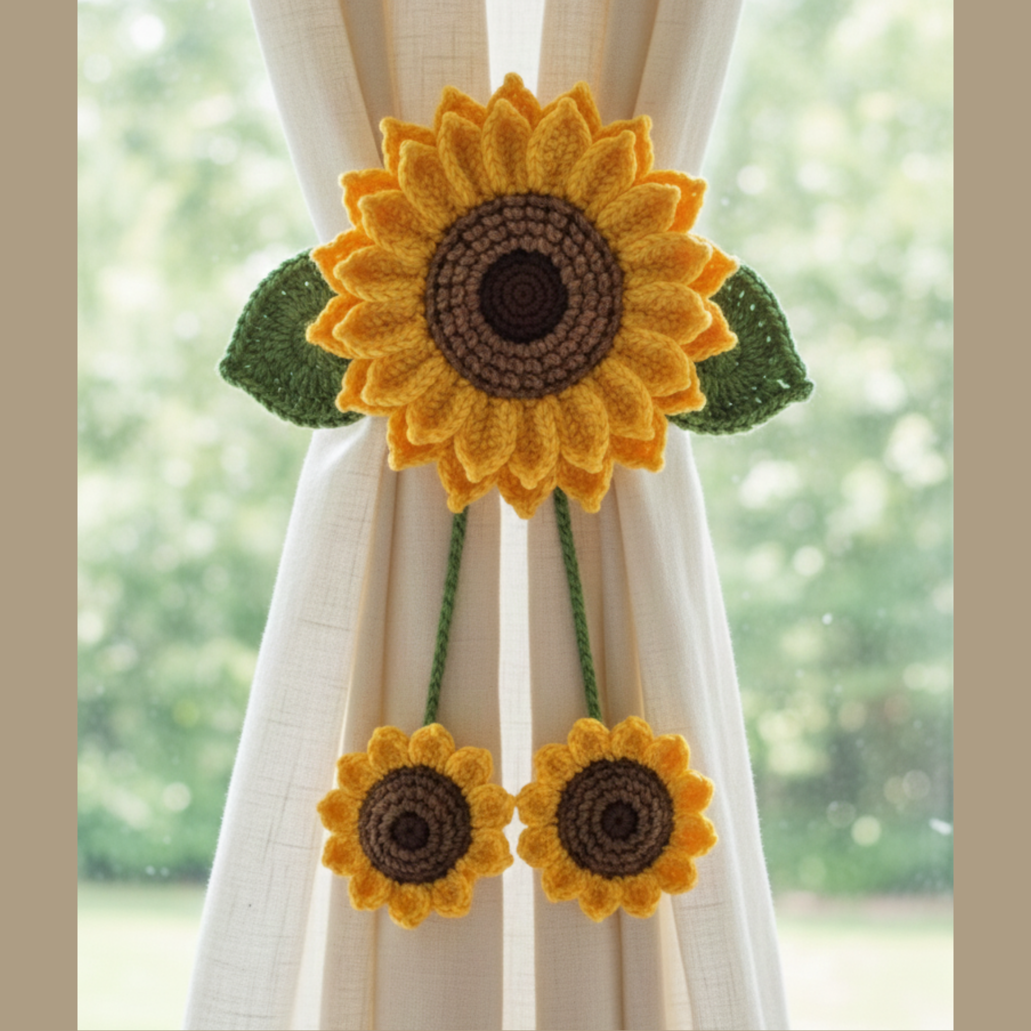 Crochet Grand Sunflower Triple Bloom Curtain Tie