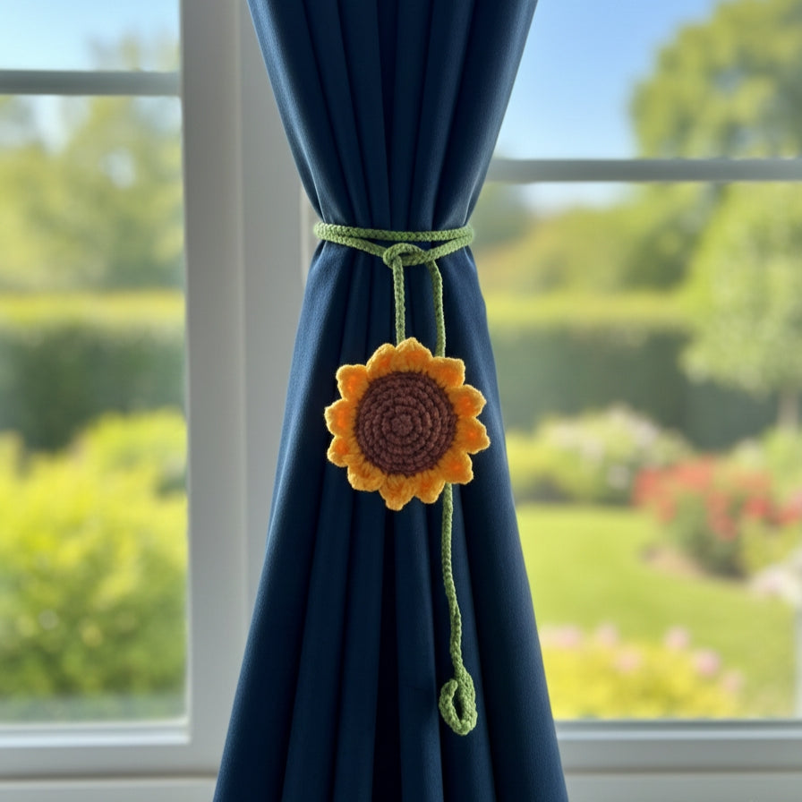 Crochet Sunflower Curtain Tie