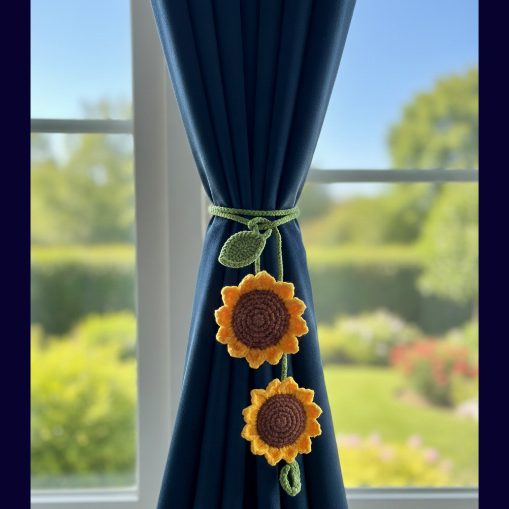 🌻 Crochet Sunflower Curtain Tie – Double Flower