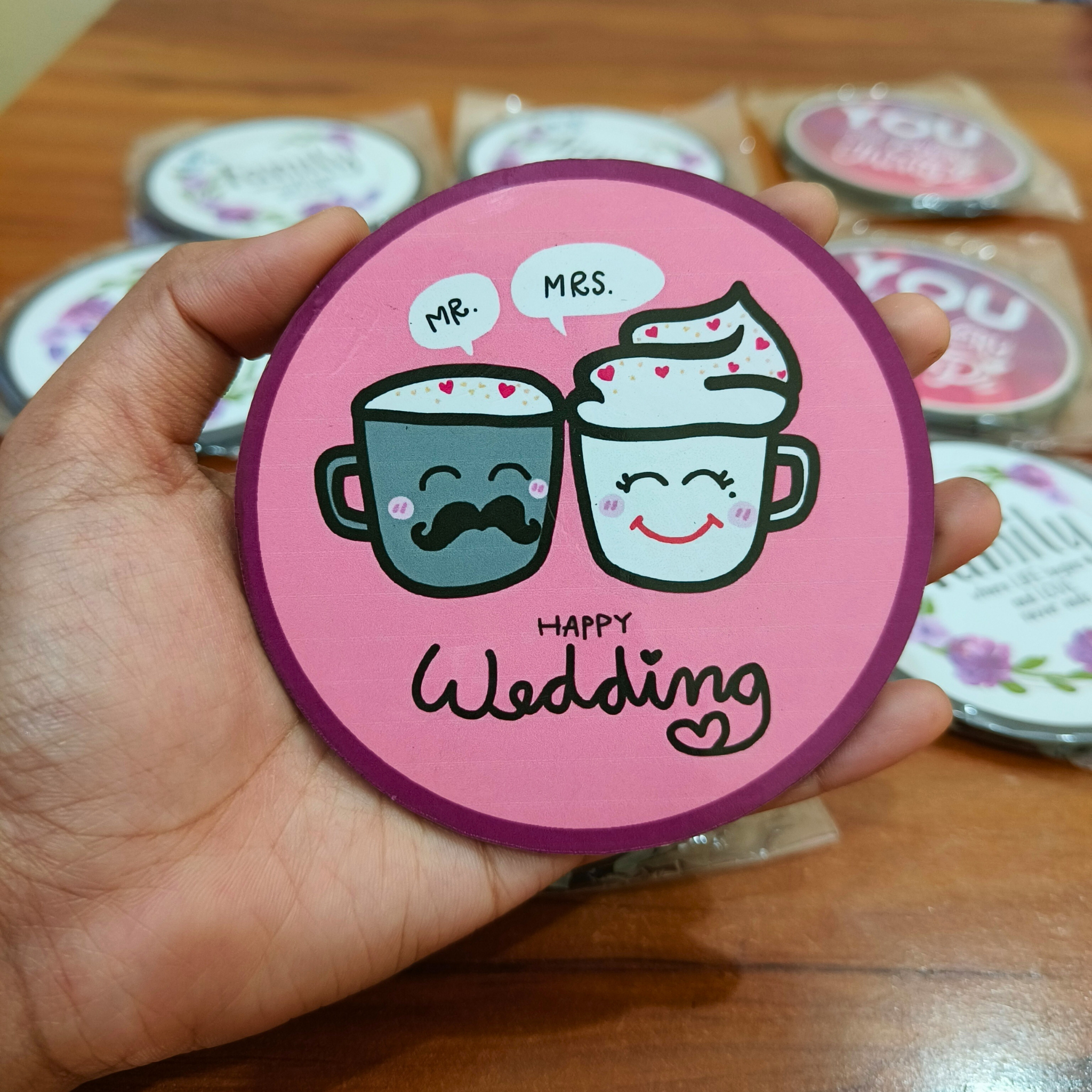 Happy Wedding MDF Fridge Magnet